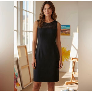 Worthington black sheath dress with lace sheer top detail sleeveless NWT size 14